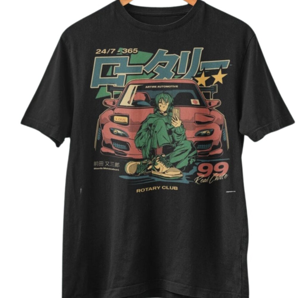 Retro Japanese Anime Car Graphic T-Shirt, Anime Lover Gift